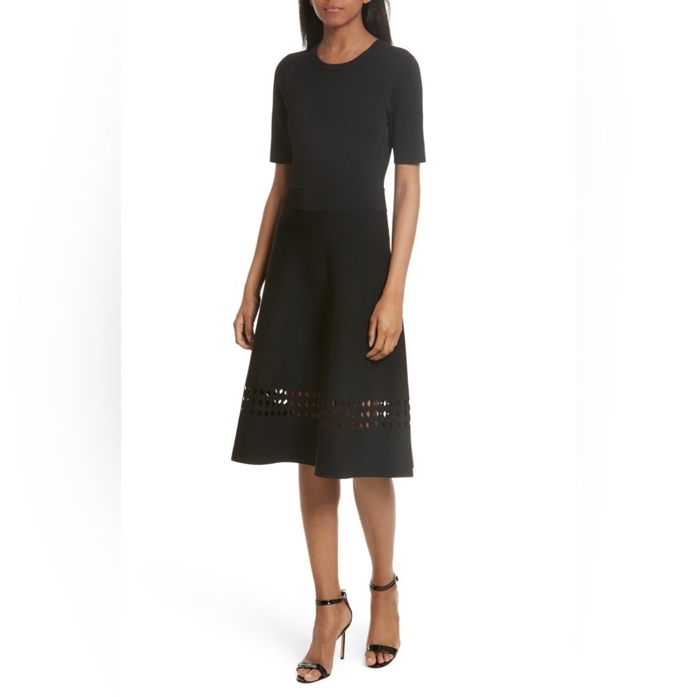 A.L.C. Sara Double Knit Pleated Rayon Cutout Midi Dress in Black, Size XS